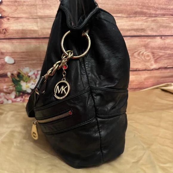 Michael Kors Jamesport Black Leather Hobo Shoulder Bag Large MK Purse - Picture 7 of 11